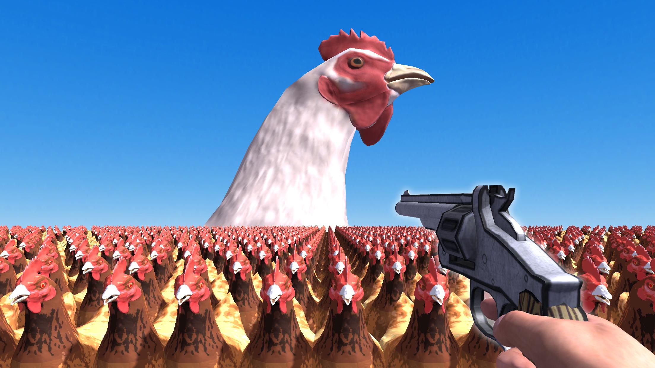Курица с оружием. Игра стрелять в куриц из ружья.